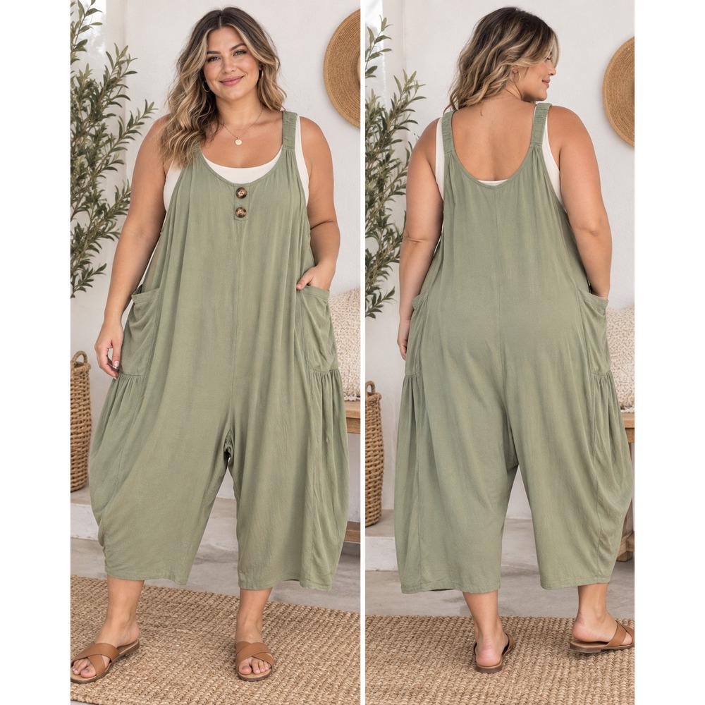 SHEIN Curve Olive Green Wide Leg Harem Jumpsuit Plus Size 4XL Sleeveless Pockets